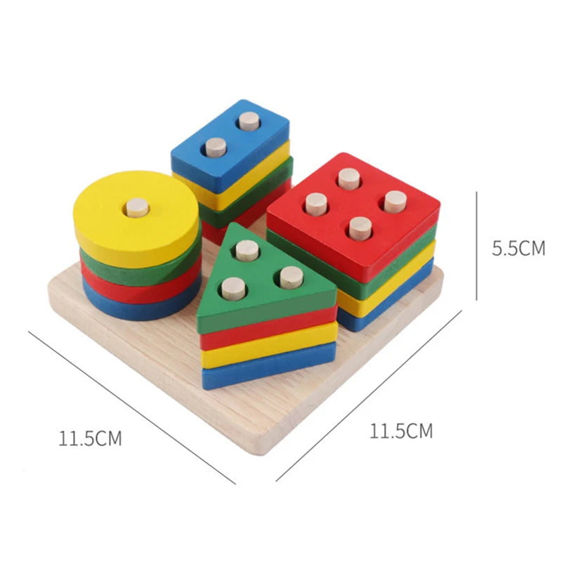 WT315 Color Montessori Wooden Shape Sorting Blocks Puzzle Toy