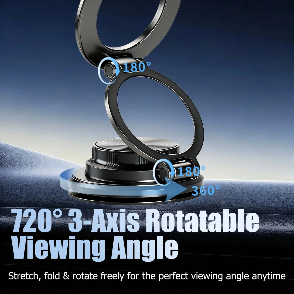 Magnetic Car Phone Mount With Vacuum Suction & 720° Arm