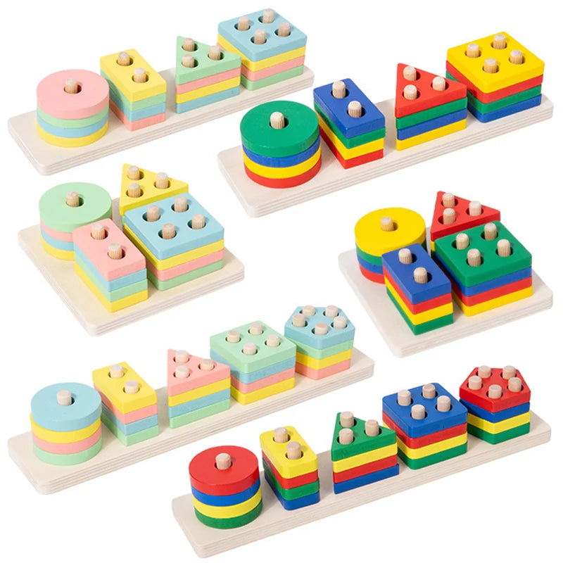 Montessori Wooden Shape Sorting Blocks Puzzle Toy
