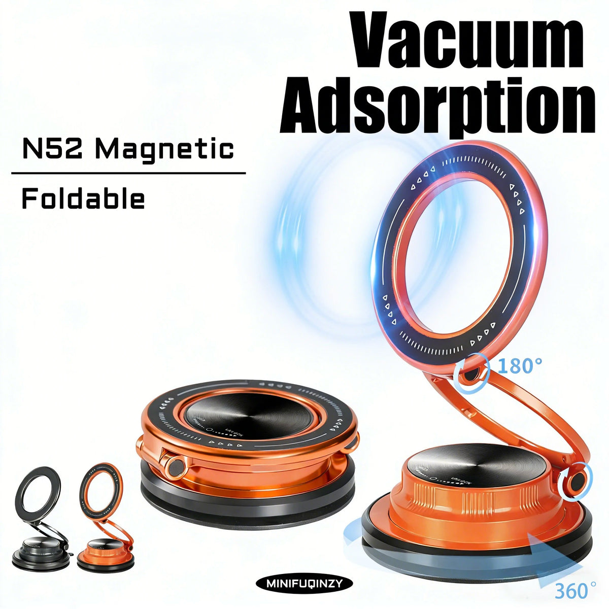 Magnetic Car Phone Mount With Vacuum Suction & 720° Arm