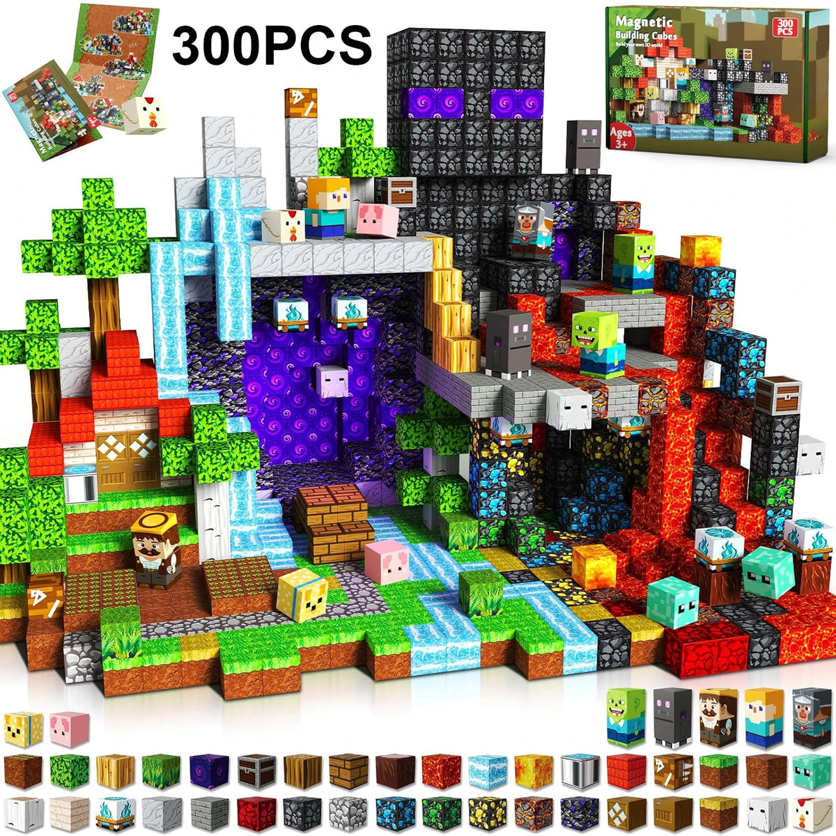 300pcs(With Box) Color Magnetic Tiles Building Blocks Set – STEM Learning Toy