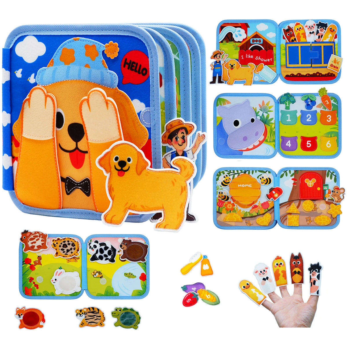 Dog Color Montessori Busy Board Book for Toddlers – Sensory Learning Toy