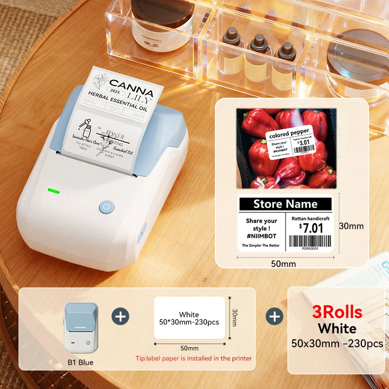 Blue-50x30-3R color Bluetooth Thermal Label Printer – Portable 2-Inch Sticker Maker
