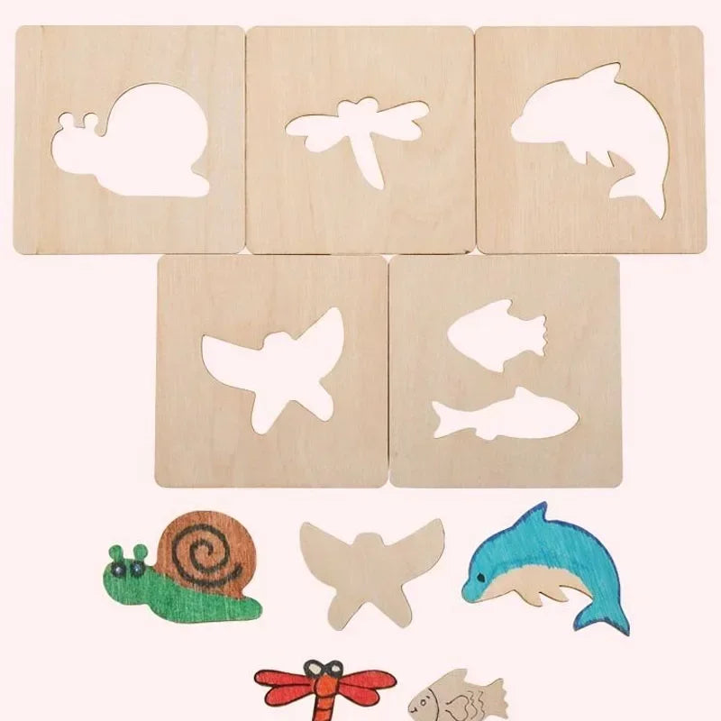 Wooden Montessori Drawing Stencil Set – 20-Piece Kids Craft