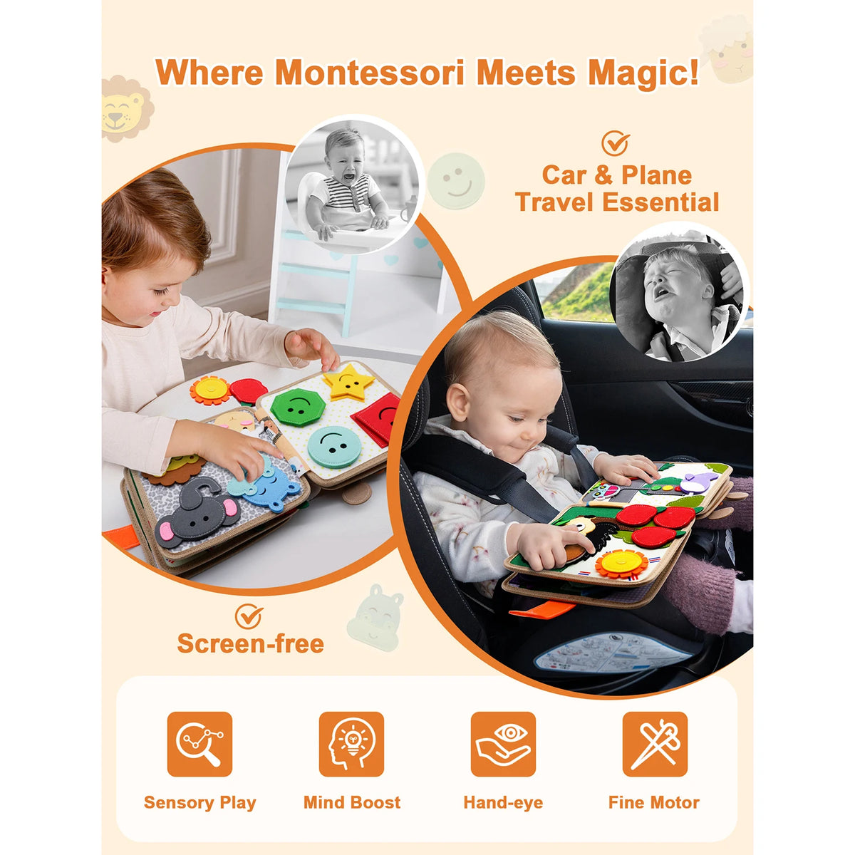 Montessori Busy Board Book for Toddlers – Sensory Learning Toy