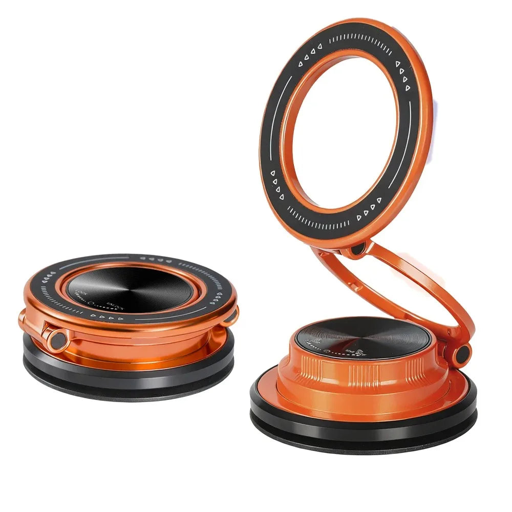 Orange Color Magnetic Car Phone Mount With Vacuum Suction & 720° Arm