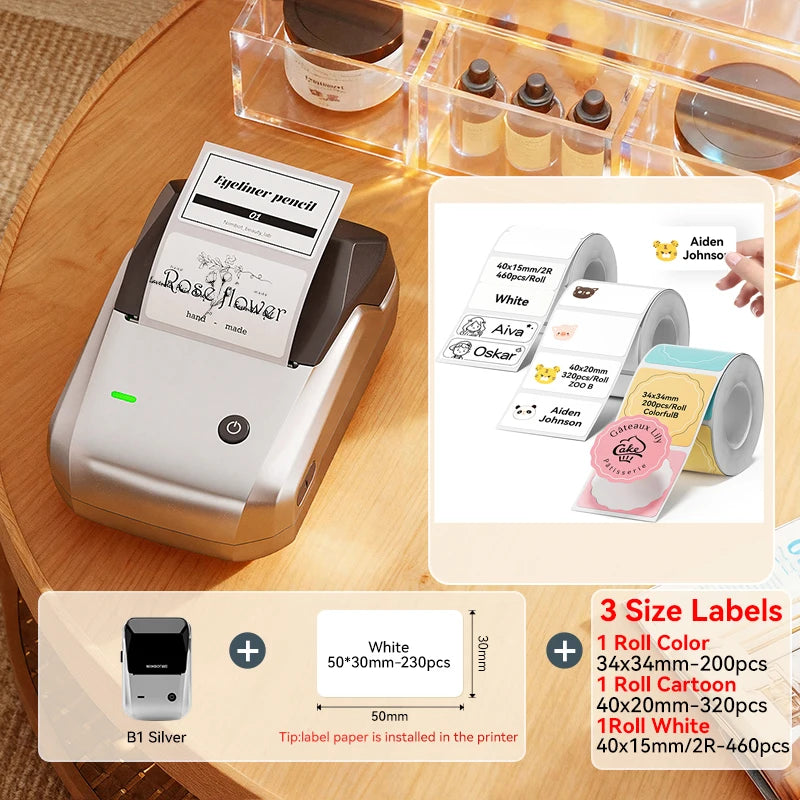 Silvery-Mix3 Rolls color Bluetooth Thermal Label Printer – Portable 2-Inch Sticker Maker