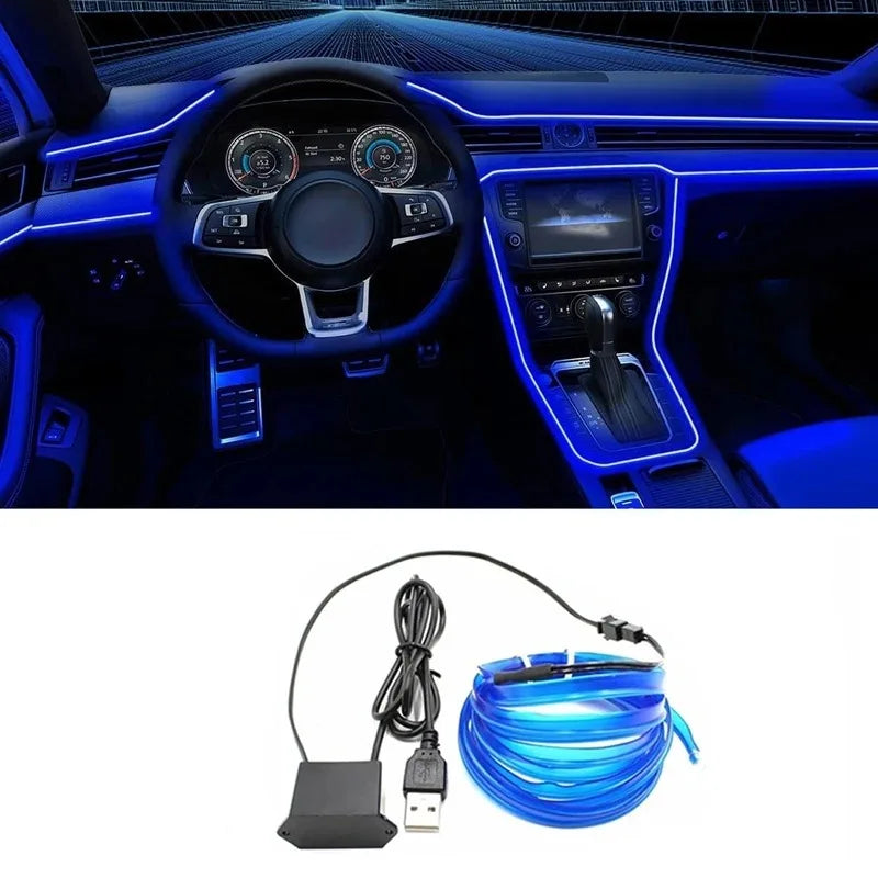 Blue Emitting Color 5 m LED EL Wire Car Interior Neon Ambient Strip Light