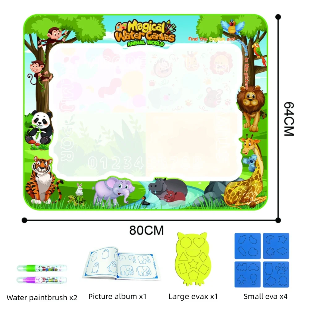 64x80cm animal Color Magic Water Drawing Mat For Kids – Reusable Mess-Free Doodle Board