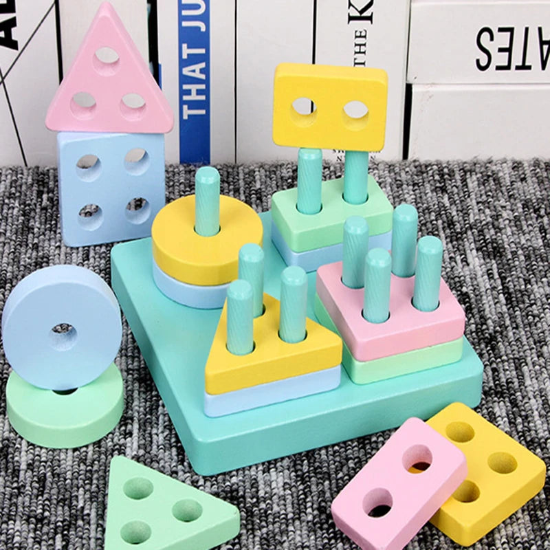 Montessori Wooden Shape Sorting Blocks Puzzle Toy