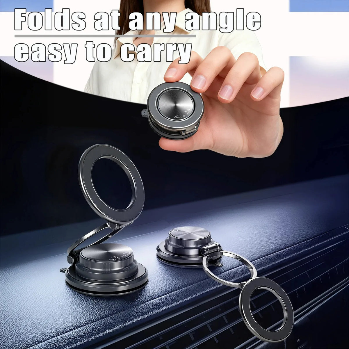 Magnetic Car Phone Mount With Vacuum Suction & 720° Arm