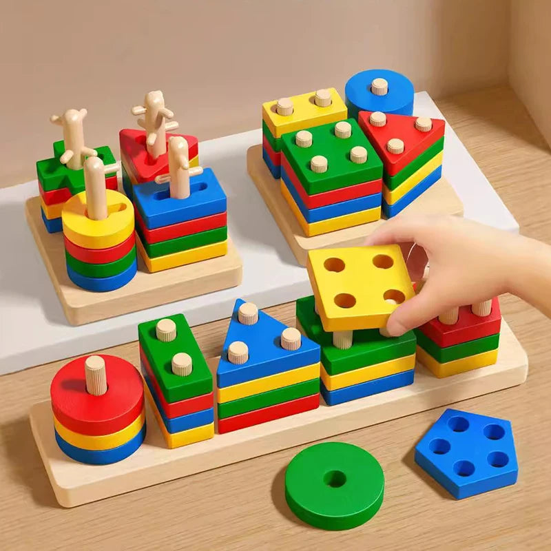 Montessori Wooden Shape Sorting Blocks Puzzle Toy
