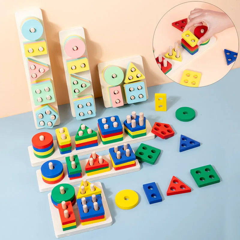 Montessori Wooden Shape Sorting Blocks Puzzle Toy
