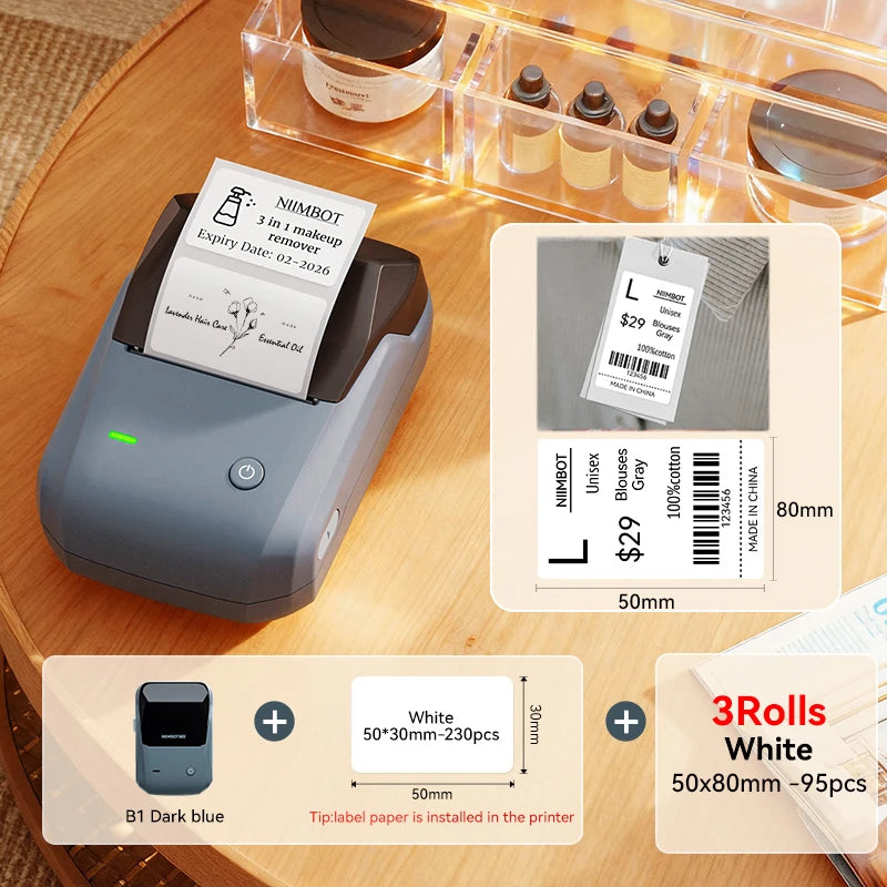 B1-DB-50x80-3Rolls color Bluetooth Thermal Label Printer – Portable 2-Inch Sticker Maker