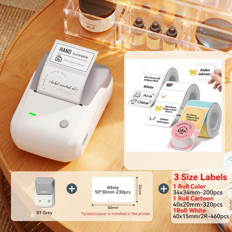 Gray-Mix3 Roll color Bluetooth Thermal Label Printer – Portable 2-Inch Sticker Maker