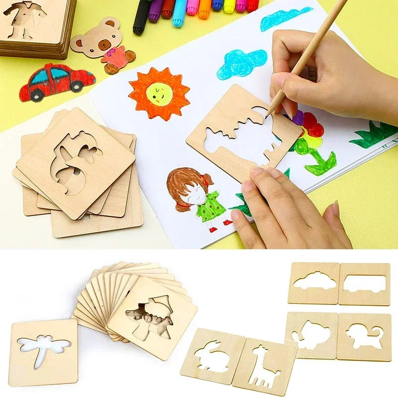 Wooden Montessori Drawing Stencil Set – 20-Piece Kids Craft