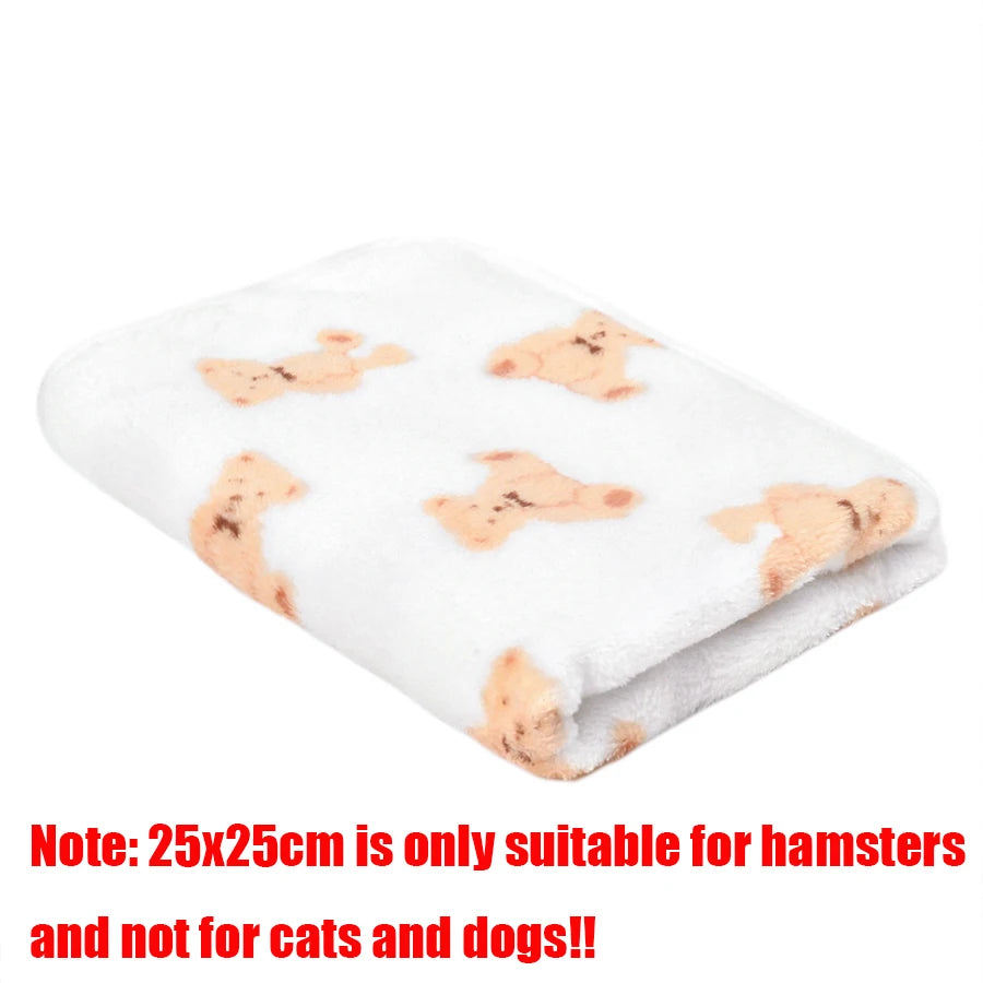 White Bear Color Soft Coral Fleece Pet Blanket With Paw Print Pattern