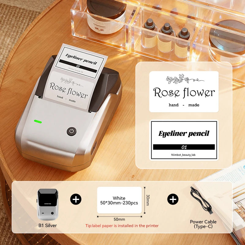 B1-Silvery color Bluetooth Thermal Label Printer – Portable 2-Inch Sticker Maker