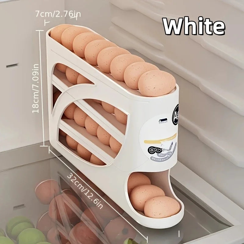 WHITE Color 3-Tier Rolling Egg Storage Container for Fridge
