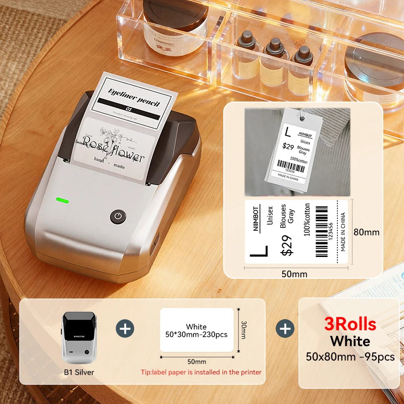 Silvery-50x80-3Rolls color Bluetooth Thermal Label Printer – Portable 2-Inch Sticker Maker