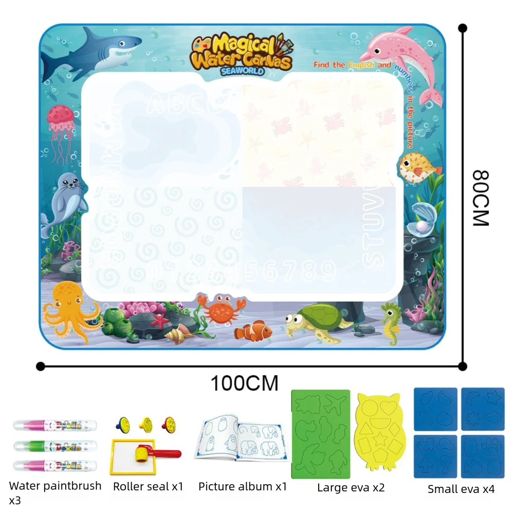 100x80cm sea Color Magic Water Drawing Mat For Kids – Reusable Mess-Free Doodle Board
