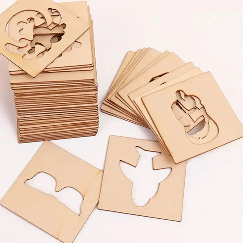 Wooden Montessori Drawing Stencil Set – 20-Piece Kids Craft