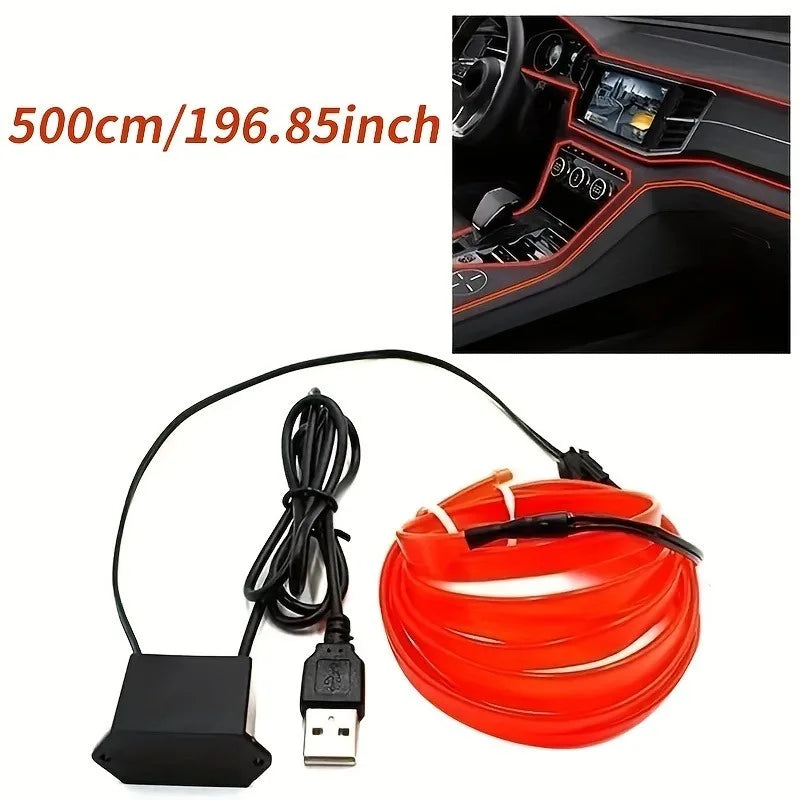 Red Emitting Color 5 m LED EL Wire Car Interior Neon Ambient Strip Light