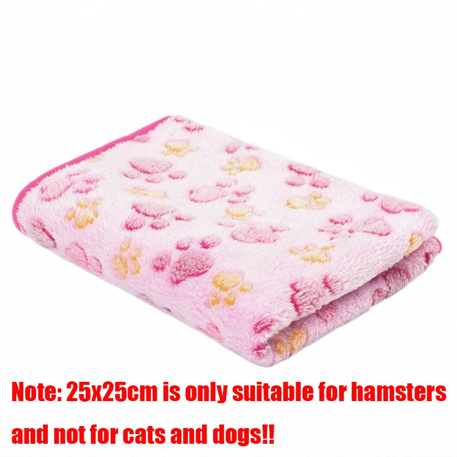 Pink Color Soft Coral Fleece Pet Blanket With Paw Print Pattern