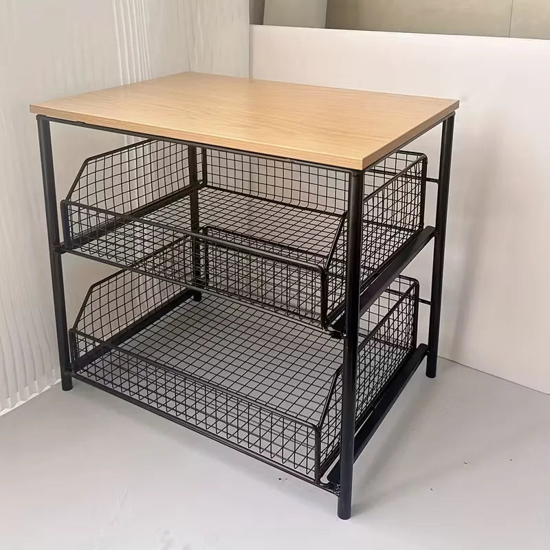 true colors Color Wooden Kitchen Countertop Organizer Rack With Drawers