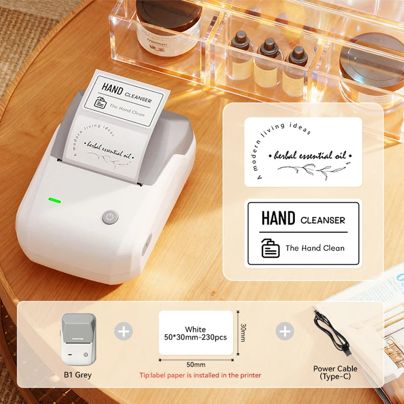 B1-Light Gray color Bluetooth Thermal Label Printer – Portable 2-Inch Sticker Maker