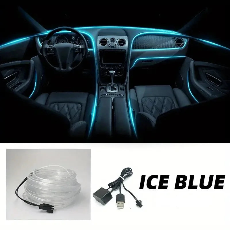 Ice blue Emitting Color 5 m LED EL Wire Car Interior Neon Ambient Strip Light