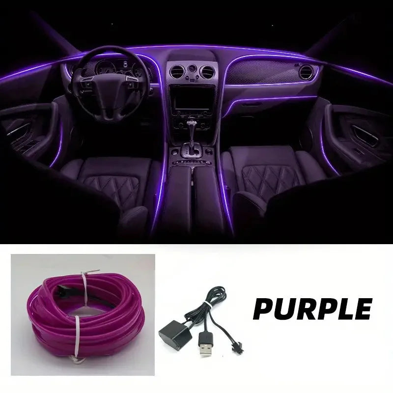 Purple Emitting Color 5 m LED EL Wire Car Interior Neon Ambient Strip Light