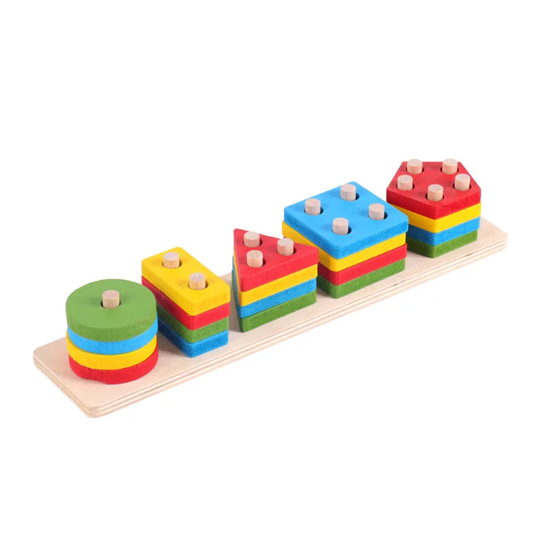 AW162 Color Montessori Wooden Shape Sorting Blocks Puzzle Toy
