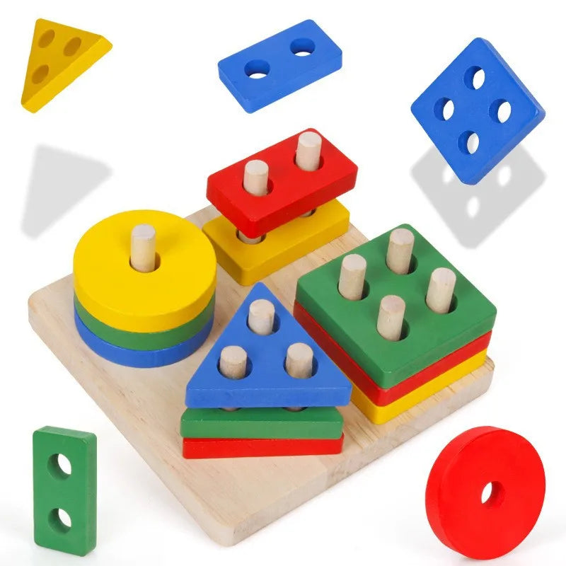 Montessori Wooden Shape Sorting Blocks Puzzle Toy