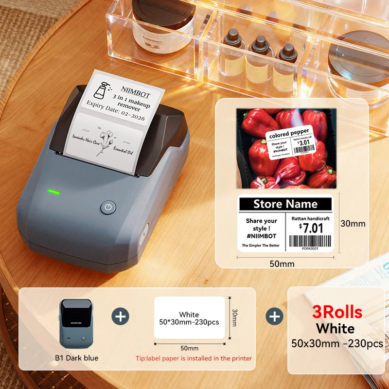 B1-DB-50x30-3Rolls color Bluetooth Thermal Label Printer – Portable 2-Inch Sticker Maker