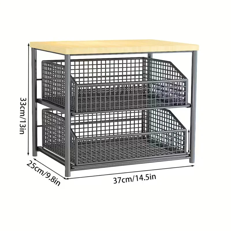 Wooden Kitchen Countertop Organizer Rack With Drawers