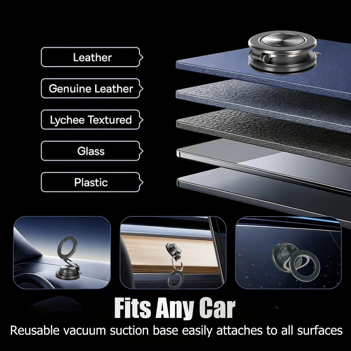 Magnetic Car Phone Mount With Vacuum Suction & 720° Arm