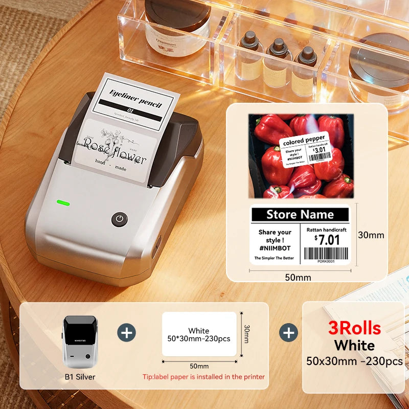 Silvery-50x30-3R color Bluetooth Thermal Label Printer – Portable 2-Inch Sticker Maker