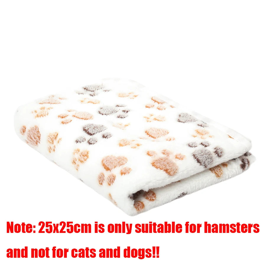 White Color Soft Coral Fleece Pet Blanket With Paw Print Pattern