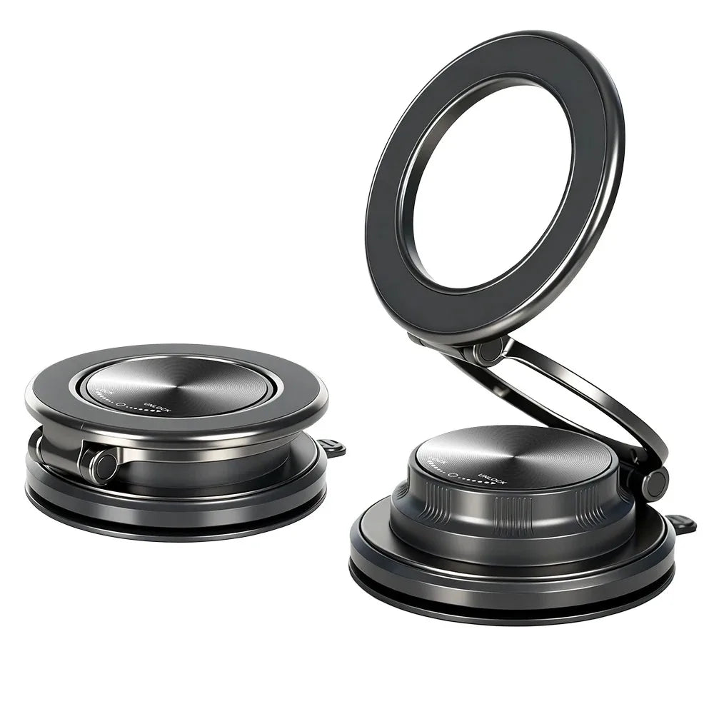 Metallic Gray Color Magnetic Car Phone Mount With Vacuum Suction & 720° Arm