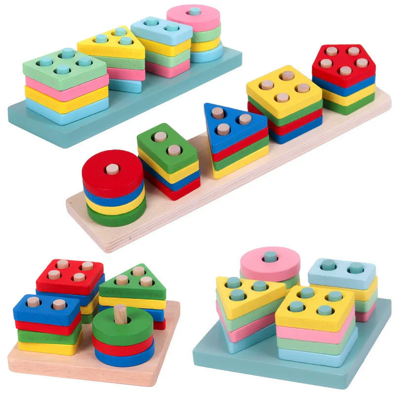 Montessori Wooden Shape Sorting Blocks Puzzle Toy