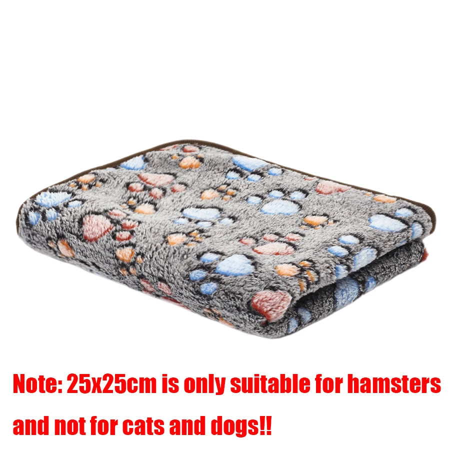 Coffee Color Soft Coral Fleece Pet Blanket With Paw Print Pattern