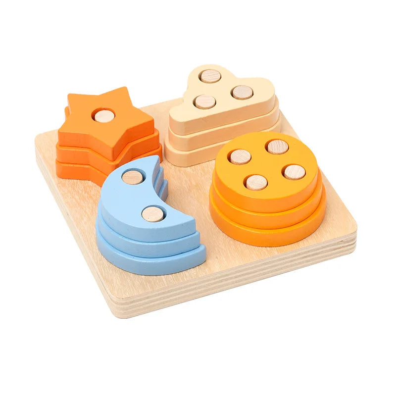 600061 Color Montessori Wooden Shape Sorting Blocks Puzzle Toy