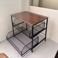 Brown Color Wooden Kitchen Countertop Organizer Rack With Drawers