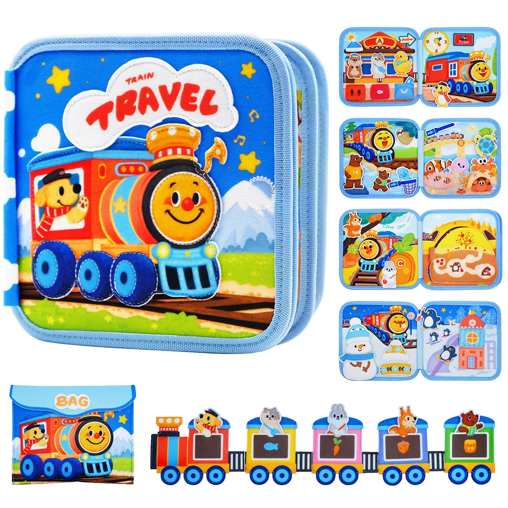 Train Color Montessori Busy Board Book for Toddlers – Sensory Learning Toy