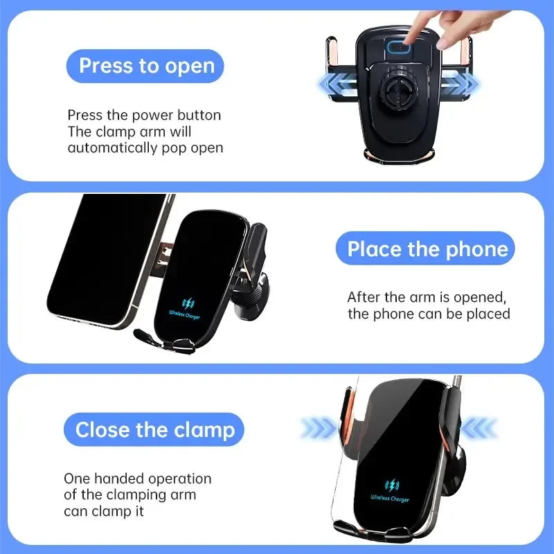 30W Wireless Car Charger Mount With Manual Clamping