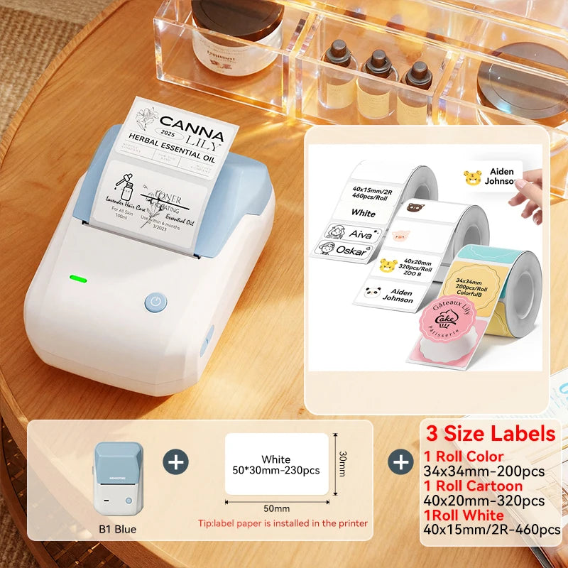 Blue-MixB-3Rolls color Bluetooth Thermal Label Printer – Portable 2-Inch Sticker Maker