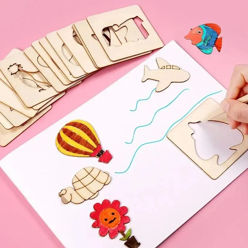 Wooden Montessori Drawing Stencil Set – 20-Piece Kids Craft