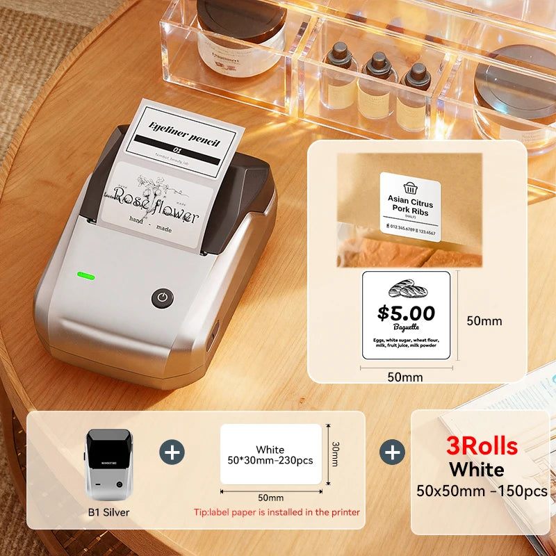 Silvery-50x50-3Rolls color Bluetooth Thermal Label Printer – Portable 2-Inch Sticker Maker